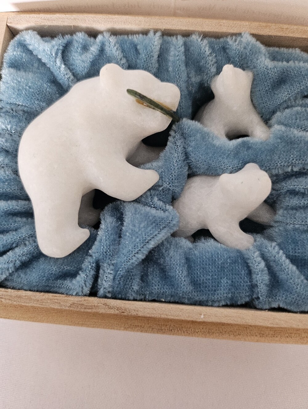 Hand Carved Star Marble Stone Grizzly Bear Family Sculpture w/ Box & COA...